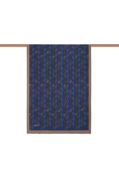 ipekevi Denim Blue Monogram Patterned Shawl