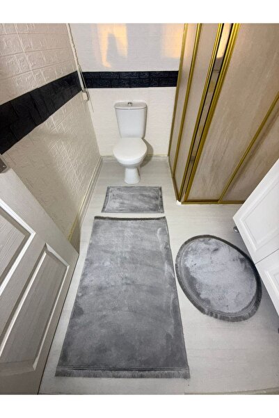 Plato Kaymaz Taban 70x100 Gri Peluş Klozet Takımı