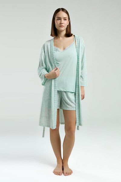 Pierre Cardin Set de 3 piese mentă pentru femei, set de rochie și pantaloni scurți din dantelă