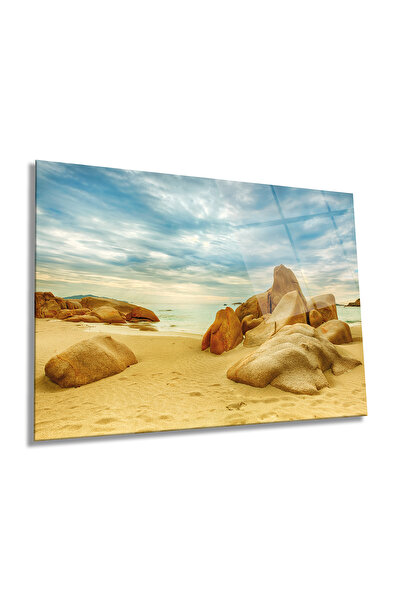Rosyvien Piatra pe plaja, pictura orizontala din sticla, peisaj natural, deco...