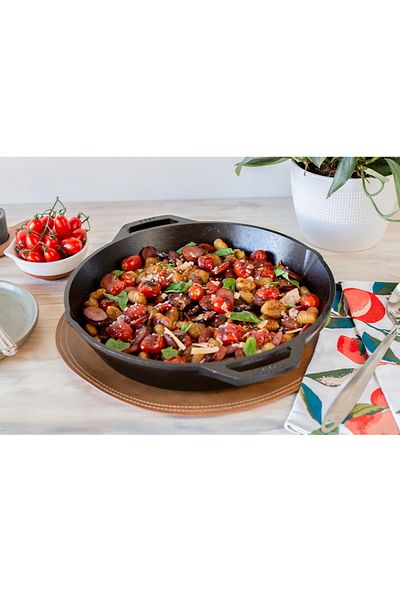 Lodge Cast Iron Non-Stick Round Skillet Pan with Dual Loop Style Handle Black 12inch