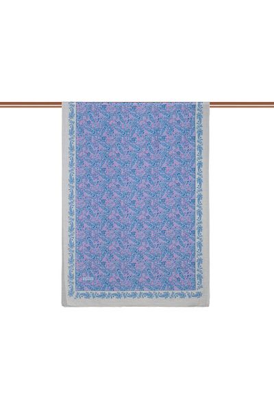 ipekevi Cream Blue Mesopotamia Model 06 Patterned Shawl