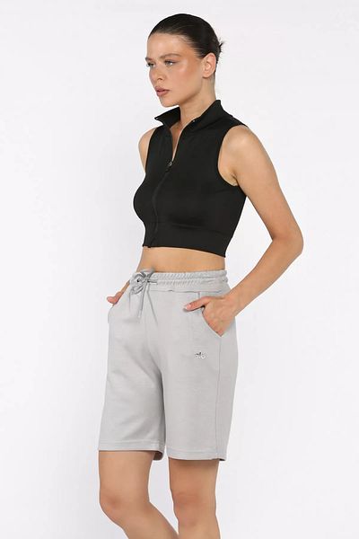 GÜLSELİ Gray Women's Waist Tie Printed Shorts