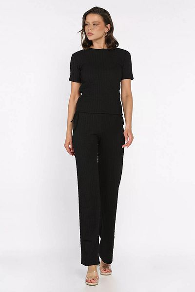GÜLSELİ Black Side Gathered Women's Blouse Trousers Double Suit