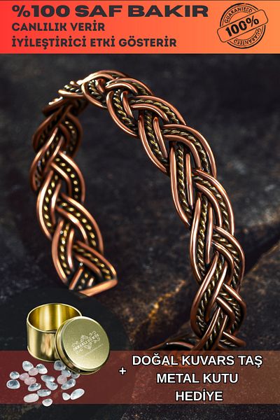 OSMANLI GÜMÜŞ Men's Copper Bracelet - Braided Model 2 Men's Handcuff Bracelet