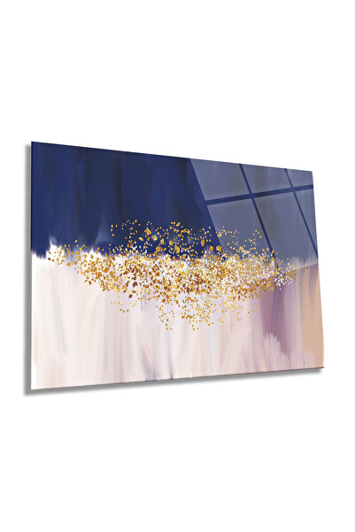 Rosyvien Armonia albastrului și aurului pictură orizontală pe sticlă, modernă...