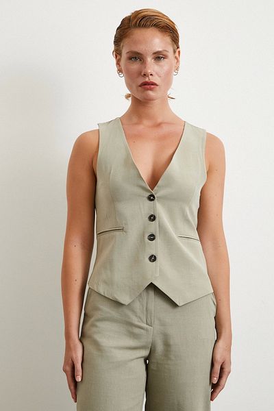 Never more Pocket Covered Linen Vest Gray