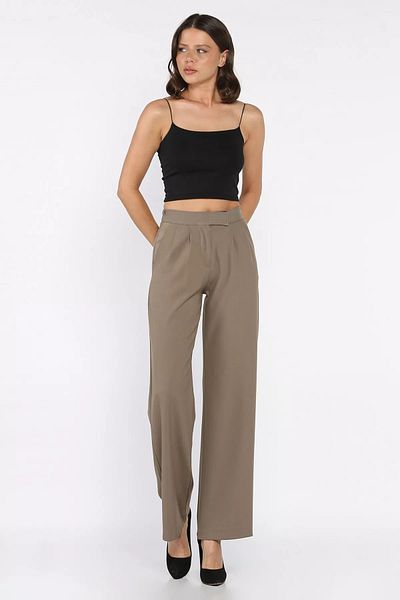 GÜLSELİ Light Mink Women's Waist Elastic Velcro Palazzo Trousers