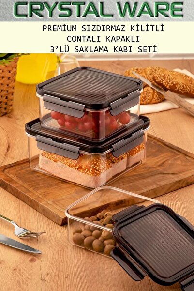 Crystal Ware 3-Piece Square Premium Leakproof Sealed Locking Lid Storage Cont...