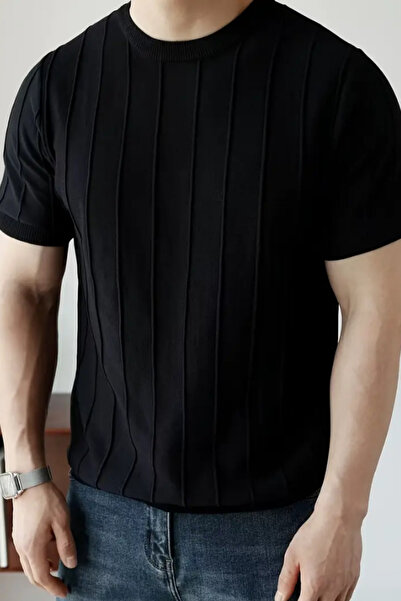 COOL TARZ Canlı Siyah Erkek Yuvarlak Yaka Örme T-shirt