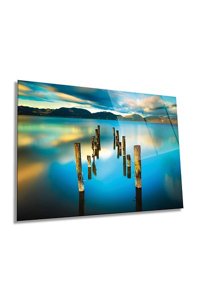 Rosyvien Peisaj de grădină din lemn de schelet deasupra lacului, pictură orizontală pe sticlă, decor de perete pentru casă și birou, cadou de lux