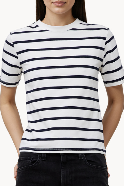 French Connection Stripes Cotton Blend Crew Neck T-Shirt