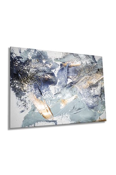 Rosyvien Blue Gray Marble Pattern Horizontal Glass Table, Modern, Home and Office Wall Decoration, Luxury Gift