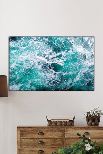 Rosyvien Tablou de sticlă orizontală Sea Wave, decor de perete pentru casă și birou, cadou de lux
