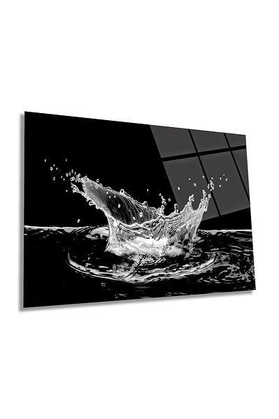 Rosyvien Pictură pe sticlă orizontală Splash de apă pe fundal negru, modernă, decor de perete pentru casă și birou, cadou de lux