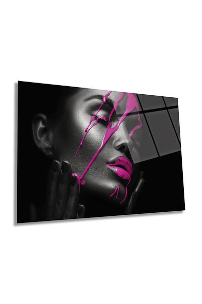 Rosyvien Tablou de sticlă orizontal pentru femei pictat în roz, artă curajoasă, decor de perete pentru casă și birou, cadou de lux