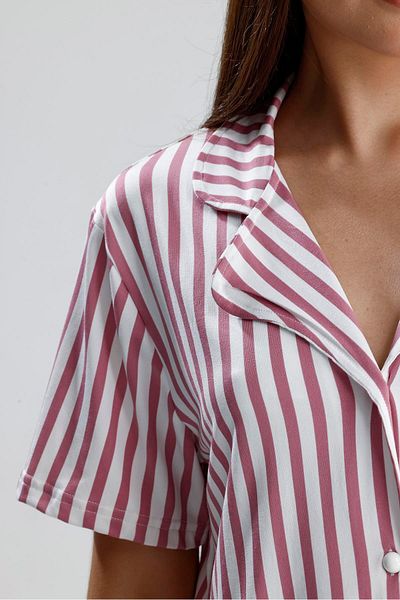 LİRONA Purple Striped Short Sleeve Women's Pajama Set |   2072176506