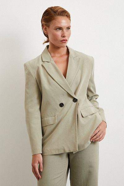 Never more Double Button Linen Blazer Jacket Gray