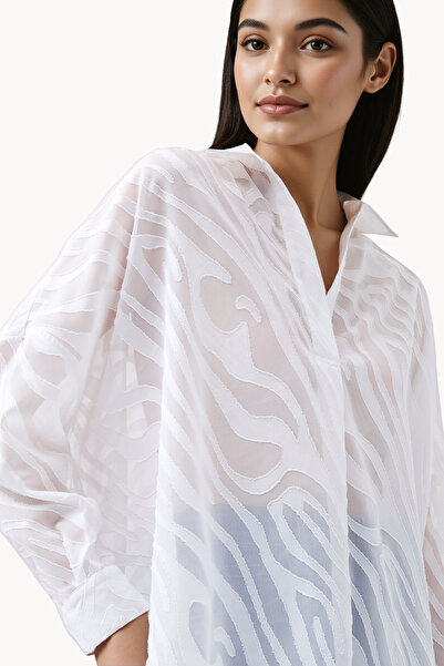 French Connection Full Sleeve Semi Sheer Collared Neck Top