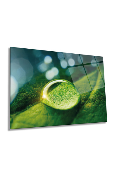 Rosyvien Picătură de apă pe frunze verzi Pictură orizontală pe sticlă, decor ...