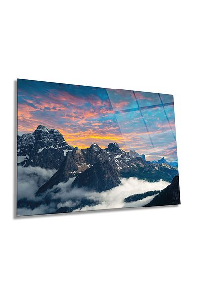 Rosyvien Peisaj de munți alpin pictură orizontală pe sticlă, decor de perete pentru casă și birou, cadou de lux