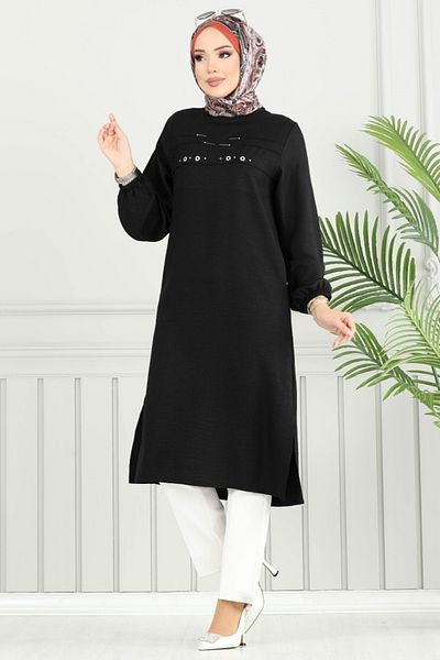 ModaMerve Πλαϊνό Σχιστό Hijab Τουνίκα 3123HBS932-M Μαύρο