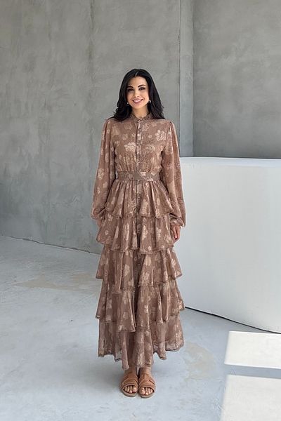 Seda Yalçın Atelier Coffee Valon Stripe Detailed Layered Dress