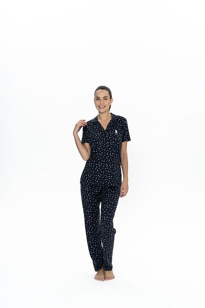 U.S. Polo Assn. Set de pijamale cu guler de cămașă cu nasturi în față Polo US, 50% bumbac 50% modal