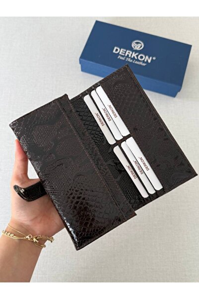 DERKON Crocodile Patterned Genuine Leather Women's Wallet Brown