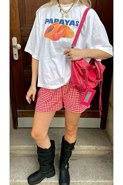 Carlson Beyaz Unisex Papaya's Baskılı Oversize T-Shirt
