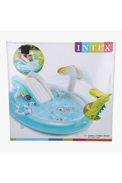 Intex مركز لعب قابل للنفخ على شكل تمساح من الفينيل للأطفال من عمر سنتين فما فوق، 84 × 170 × 201 سم