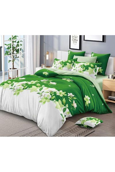 trendyhome Bed Linen, Fine Cotton, 6 Pieces, Poppies, White/Green, HR24177