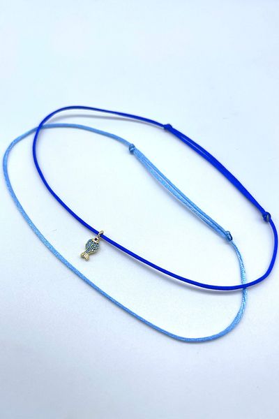 Concept HuBuTU 2 Pieces Zircon Fish Figured Saks Blue Silk Floss Thread Summer Anklet Set