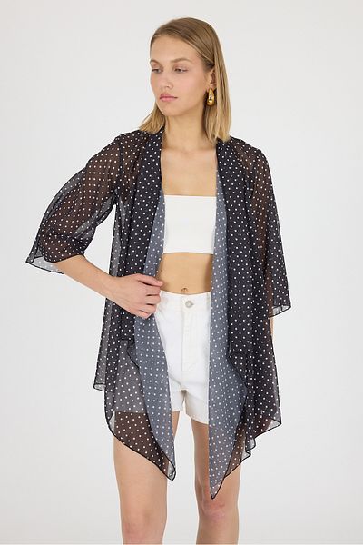 Laranor Polka Dot Shawl Collar Flywheel Sleeve Chiffon Kimono Kaftan Beach Clothing 25L8102