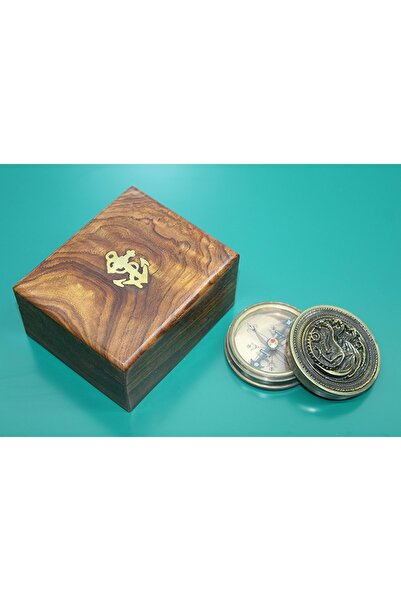Store Ahşap Kutulu Pirinç Pusula 10*6 Cm