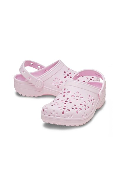 Crocs Classic Floral Cut Out Clog K Kids Slippers - Pink