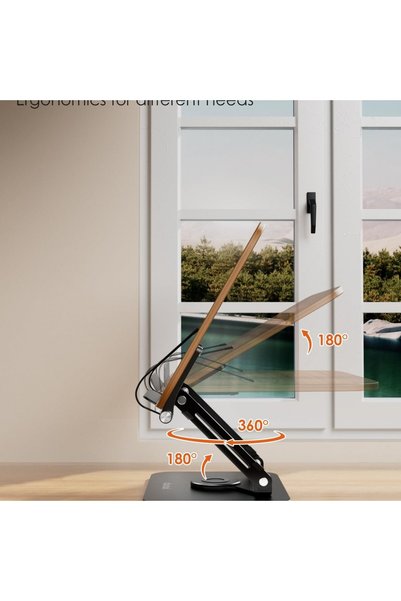Hobimtek HT-907 Metal Ahşap Kitap Okuma Standı 360 Dönebilen Katlanabilir Masaüstü Rahle Laptop Standı Tablet