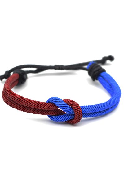 Bu Farklı Burgundy Blue Fan Macrame Rope Bracelet - Adjustable Bracelet - Women's Men's Bracelet