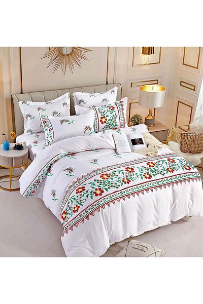 trendyhome Traditional Bed Linen, Fine Cotton, 6 Pieces, Flower Design, Red/Green/White, J11135