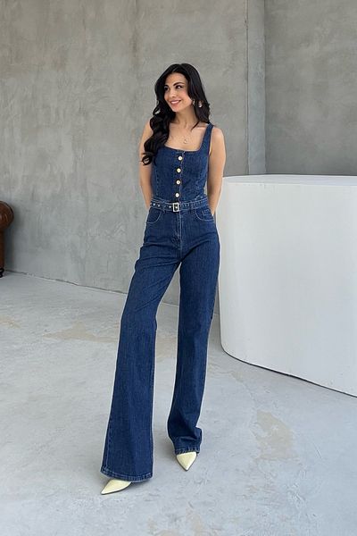 Seda Yalçın Atelier Dark Blue Strap Denim Jumpsuit