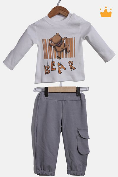 Babyhola Baby Girl and Boy 2-Piece Teddy Bear Badi Pants Bottom Top Set Anthracite