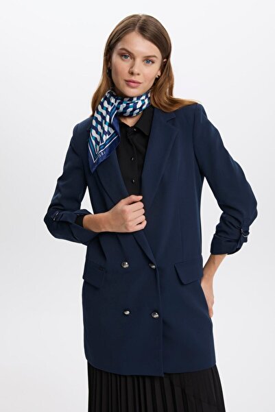 Zühre Kol Detaylı Uzun Lacivert Ceket C-0029