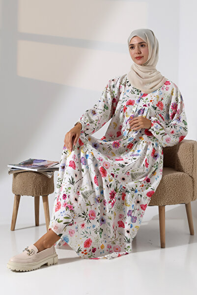 moda paketi Φόρεμα με λουλουδάτο σχέδιο από βουάλι με μαντίλα