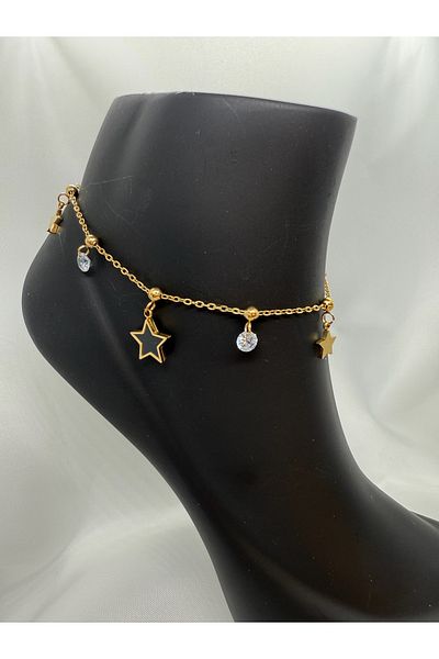 Mila Lumiere Gold Color Steel Anklet with Star and Zircon Stone Detail