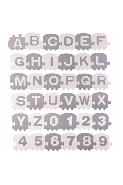 indiggo Puzzle Mat, Train Pattern with Letters and Numbers, 36 Tiles, 180x180x1.2 cm, White/Grey