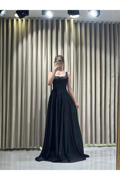 Kaleiçi Yıldızlar Siyah Yeni Sezon Saten Abiye 5604