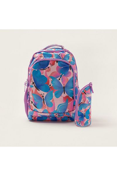 Juniors Butterfly Print Backpack With Pencil Case - 18 Inches