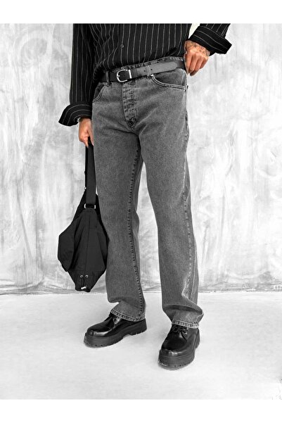 ablukaonline Men's Baggy Fit Jean Trousers Dark Gray