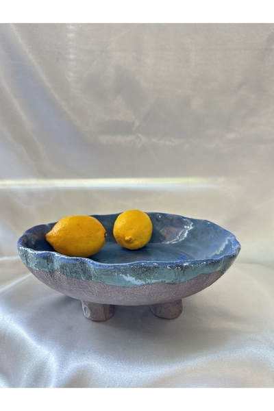 Whitecrow art Deep shore-Yapımı Ayaklı Seramik Kase – Stoneware Çamur – Gıdaya Uygun – Mavi Yeşil Sırlı