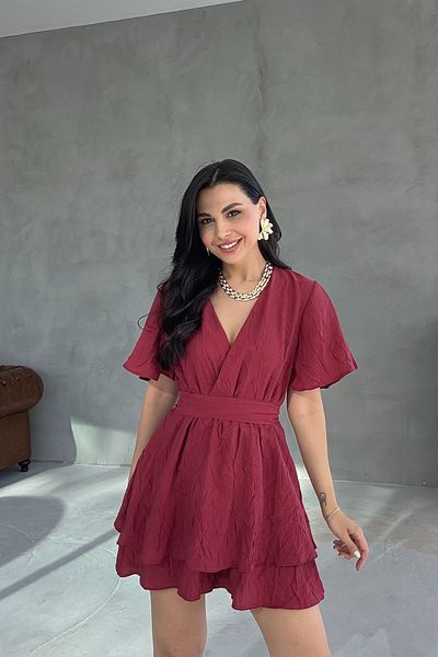 Seda Yalçın Atelier Burgundy Mini Dress with Elastic Waist Belt